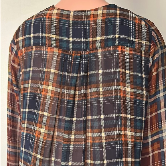 Anthropologie Maeve Semi  Sheer Plaid Button Down Blouse Long Sleeved Sz S - Picture 10 of 15